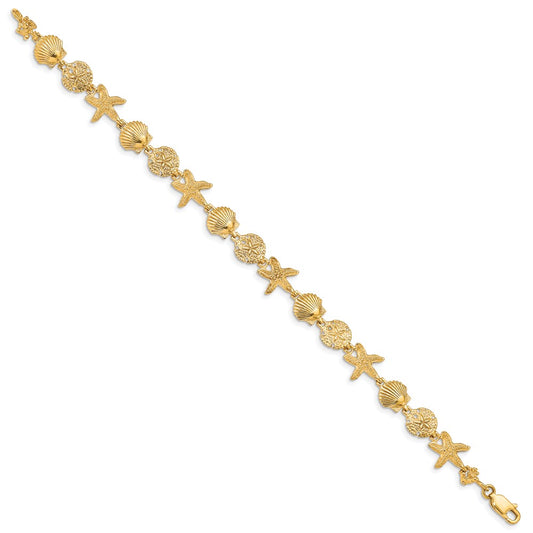 14k Polished Assorted Sea Shell Theme 7.5 inch Bracelet