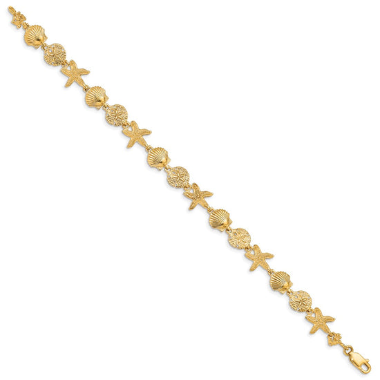 14k Polished Assorted Sea Shell Theme 7.5 inch Bracelet