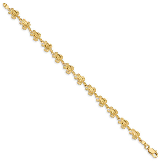 14k Swimming Sea Turtle 7.25 inch Bracelet