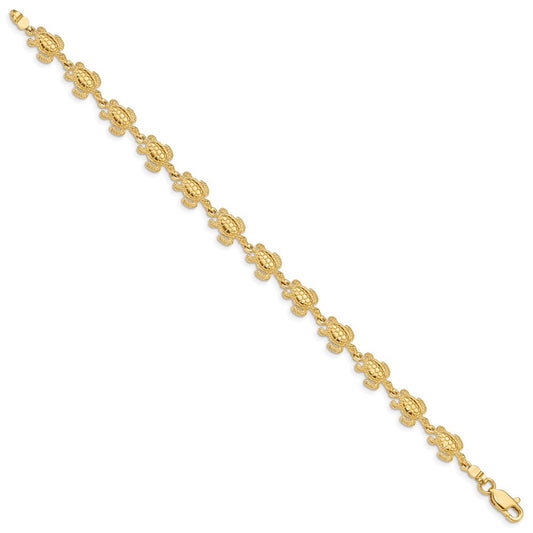 14k Swimming Sea Turtle 7.25 inch Bracelet