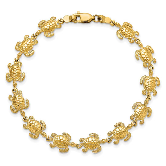 14k Swimming Sea Turtle 7.25 inch Bracelet