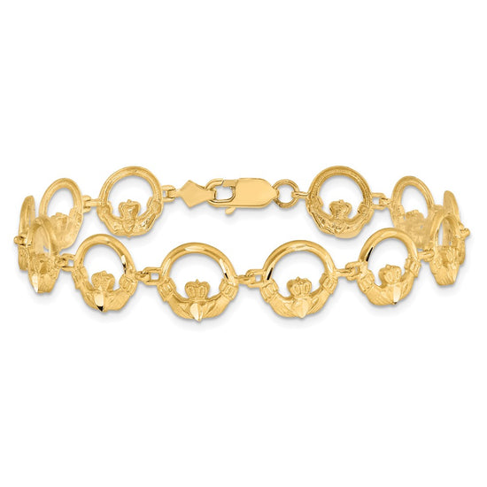 14K Diamond-cut Claddagh Circle Link 7 inch Bracelet