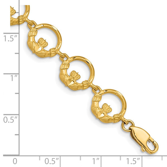14K Diamond-cut Claddagh Circle Link 7 inch Bracelet