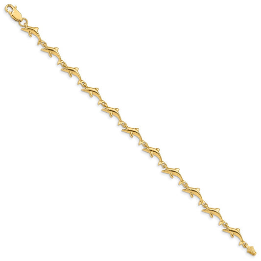 14K Polished Dolphin 7 inch Bracelet