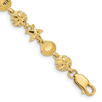 14K Diamond-cut Starfish/Sand Dollar/Shell 7 inch Bracelet