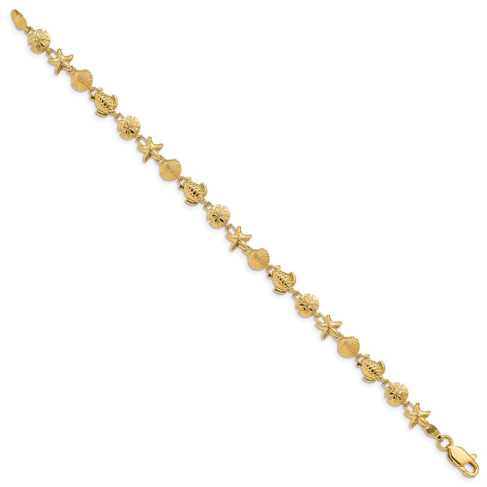 14k Polished and Textured Sea Life 7 inch Bracelet