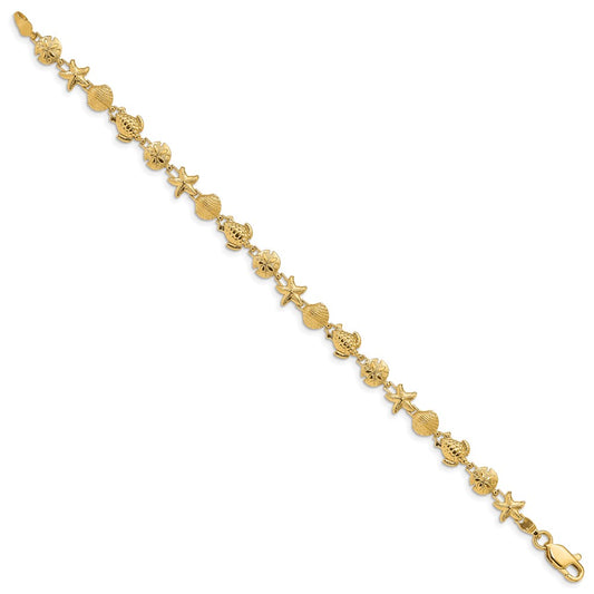 14k Polished and Textured Sea Life 7 inch Bracelet