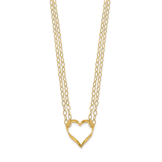 14K Double Strand Heart Pendant 16 inch Necklace Plus 2 inch Extender