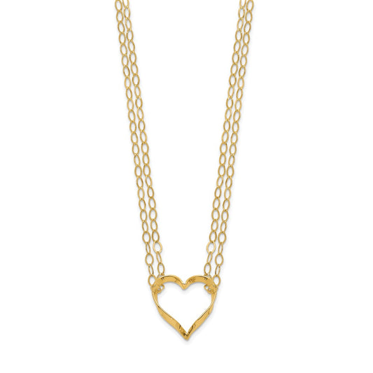 14K Double Strand Heart Pendant 16 inch Necklace Plus 2 inch Extender