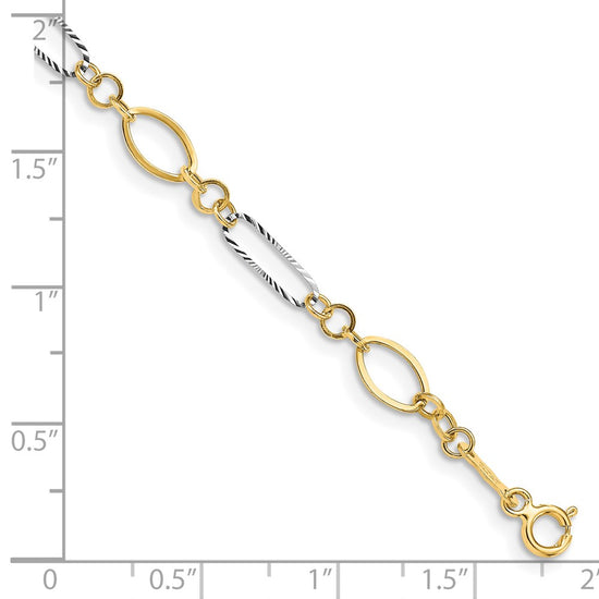 14k Two-tone Polished and Textured Oval Link 7.25 inch Bracelet