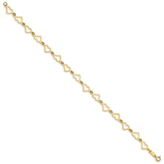 14K Polished Flat Open Hearts 7.5 inch Bracelet