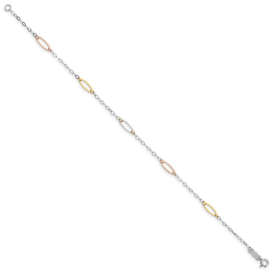 14K Tri-color Oval Link 7.5 inch Bracelet
