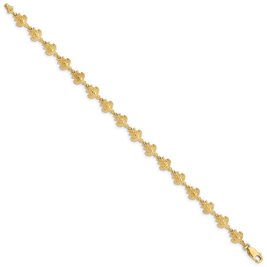 14K Polished and Textured Turtle 7 inch Bracelet