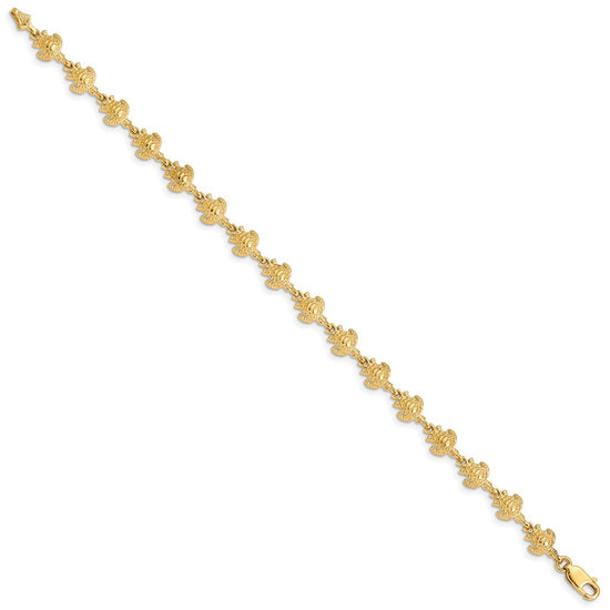 14K Polished and Textured Turtle 7 inch Bracelet