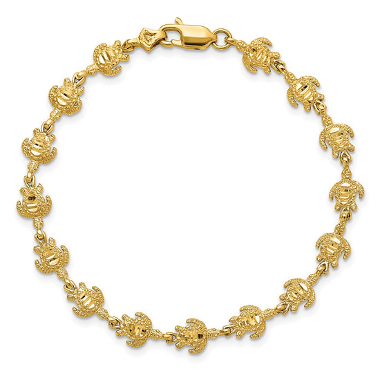14K Polished and Textured Turtle 7 inch Bracelet