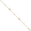 14k Two-tone Love Knots and Beads on Small Heart Link 7.5 inch Bracelet