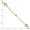 14k Two-tone Love Knots and Beads on Small Heart Link 7.5 inch Bracelet