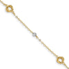 14k Two-tone Love Knots and Beads on Small Heart Link 7.5 inch Bracelet