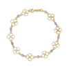 14k Two-tone Diamond-cut Open 4-Leaf Clovers and Beads 7.5 inch Bracelet