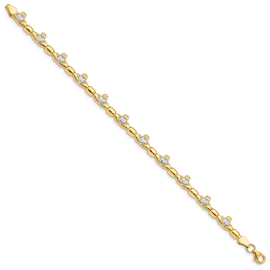 14K with White Rhodium Diamond-cut Claddagh Polished Link 7.25 inch Bracelet