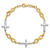 14K with White Rhodium Polished Cross and Infinity Symbol Link 7.25 inch Bracelet
