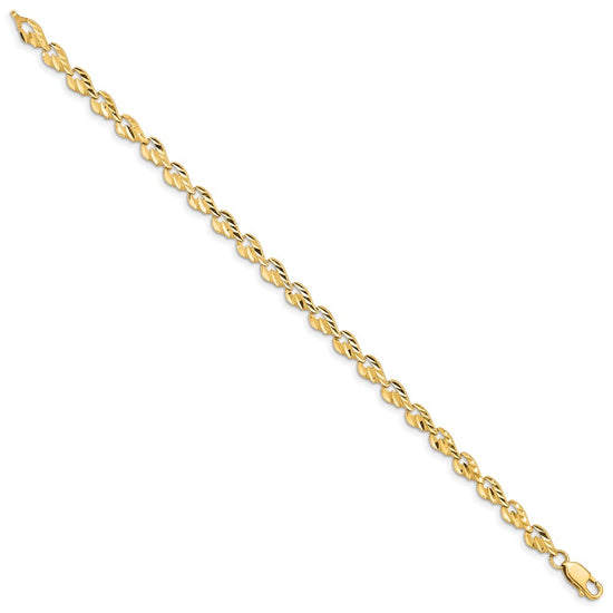 14k Polished 4.75mm Diamond-cut Leaf 7 inch Bracelet