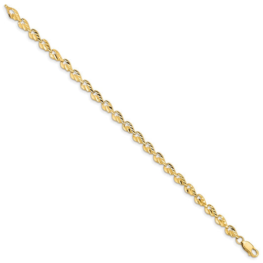 14k Polished 4.75mm Diamond-cut Leaf 7 inch Bracelet