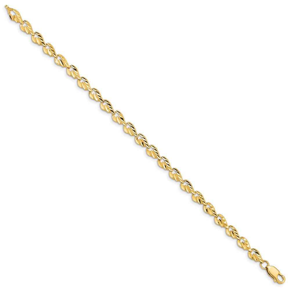 14k Polished 4.75mm Diamond-cut Leaf 7 inch Bracelet
