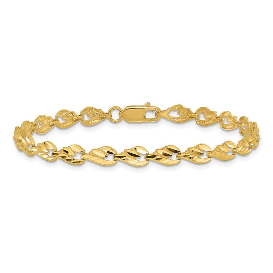 14k Polished 4.75mm Diamond-cut Leaf 7 inch Bracelet