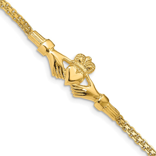14K Polished Claddagh and Bismark Chain 7 inch Bracelet