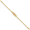 14K Two-tone Brushed and Polished Flower with Butterflies and Bismark Chain 7 inch Bracelet