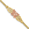 14K Two-tone Polished Diamond-cut Butterfly with Filigree and Bismark Chain 7 inch Bracelet