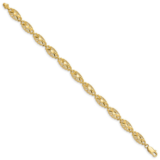 14K Polished 7mm Diamond-Cut Filigree Ovals 7 inch Bracelet