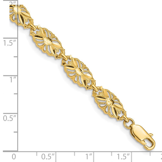 14K Polished 7mm Diamond-Cut Filigree Ovals 7 inch Bracelet