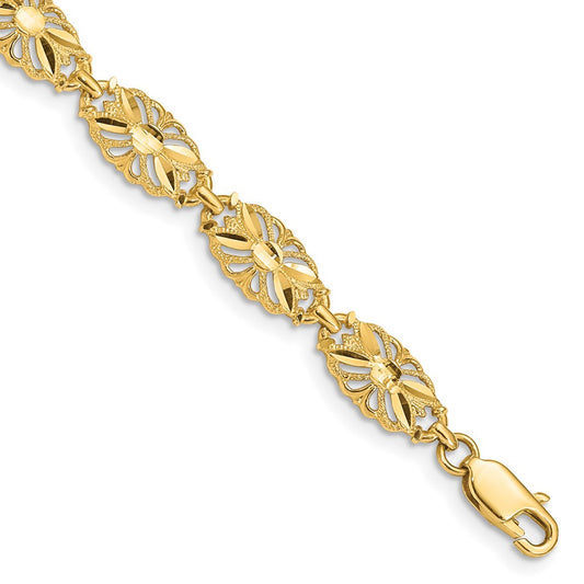 14K Polished 7mm Diamond-Cut Filigree Ovals 7 inch Bracelet