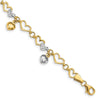 14K and White Rhodium Polished Dangles and Diamond-cut Heart Links 7.25 inch Bracelet