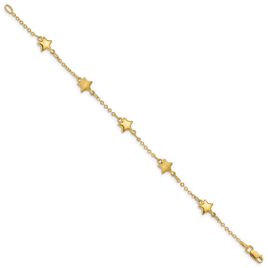 14K Brushed and Polished Puffed Stars 5-Station 7 inch Bracelet