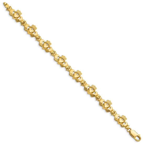 14k Polished Claddagh Link 7 inch Bracelet