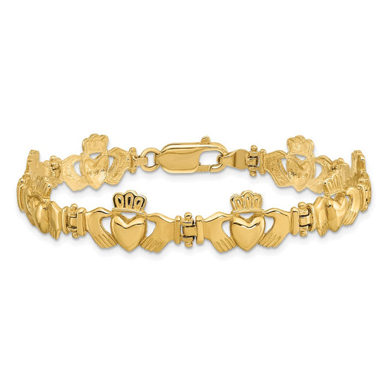 14k Polished Claddagh Link 7 inch Bracelet