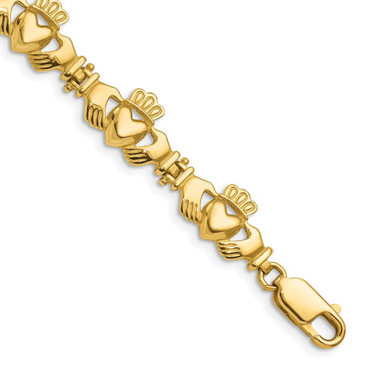 14k Polished Claddagh Link 7 inch Bracelet