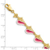 14K Pink and White Enameled 3-D Conch Shell 7.25 inch Bracelet