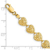 14K Polished Diamond-cut Hearts 7 inch Bracelet