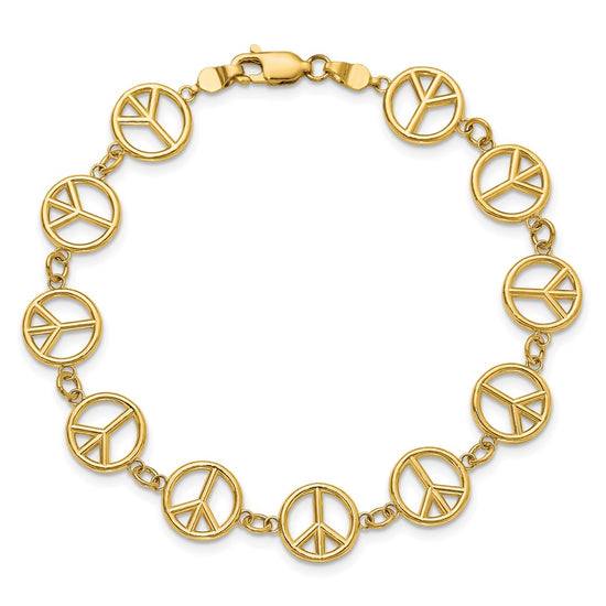 14k Polished Peace Sign 7.5 inch Bracelet