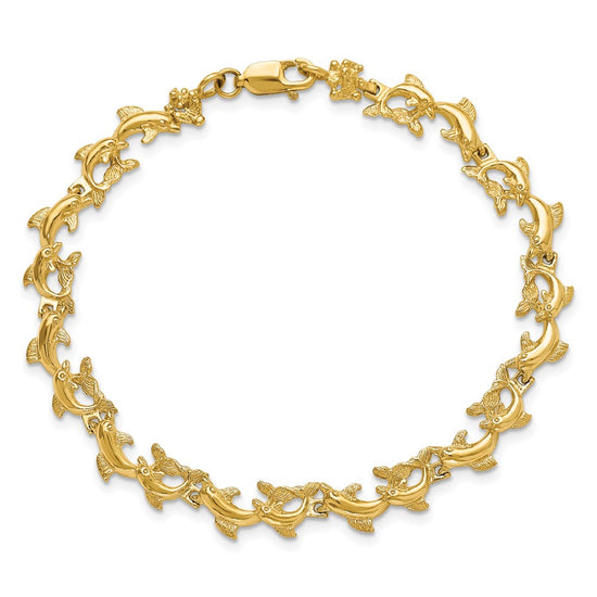 14k Polished Dolphins 7.25 inch Bracelet