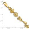 14K Polished Dolphin and Sea Shells 7 inch Bracelet