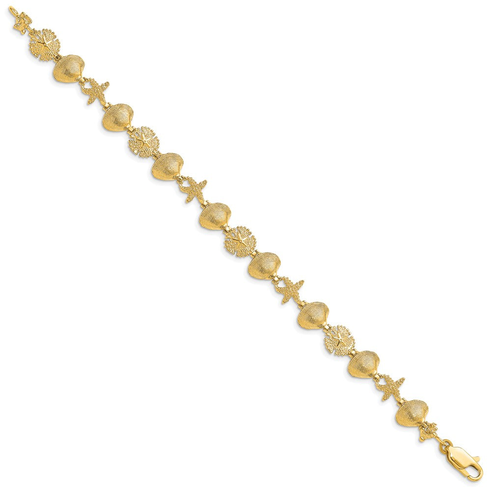 14K Polished Sand Dollar/Clam Shell/Starfish 7.25 inch Bracelet
