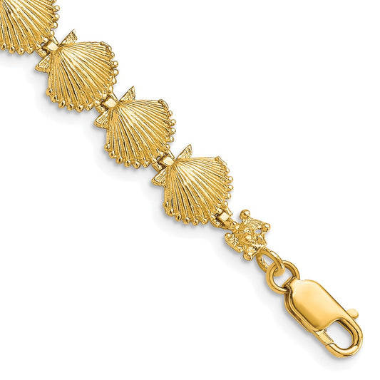 14k Polished Scallop Shell 7.25 inch Bracelet