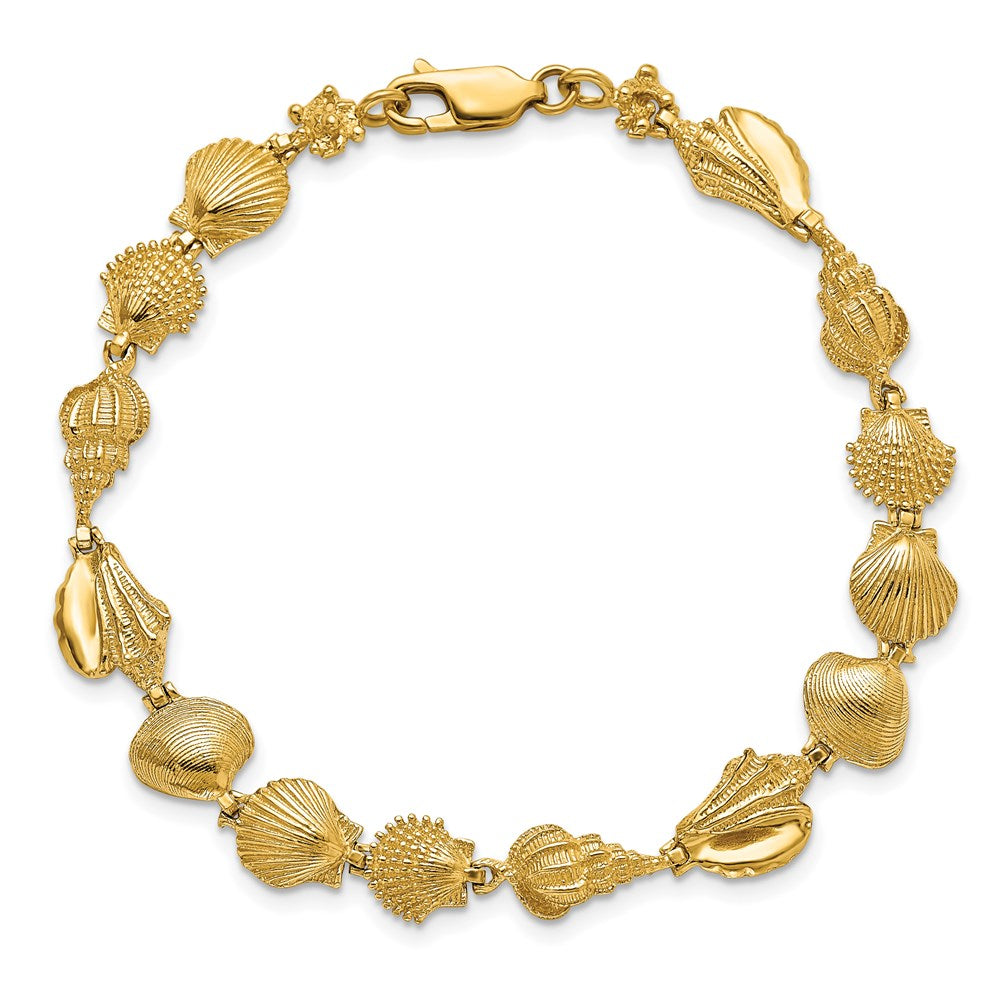 14k Polished Assorted Sea Shells 7.25 inch Bracelet