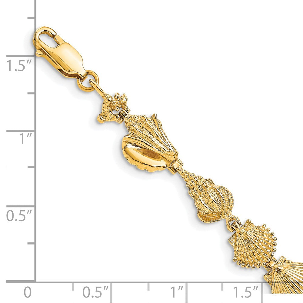 14k Polished Assorted Sea Shells 7.25 inch Bracelet