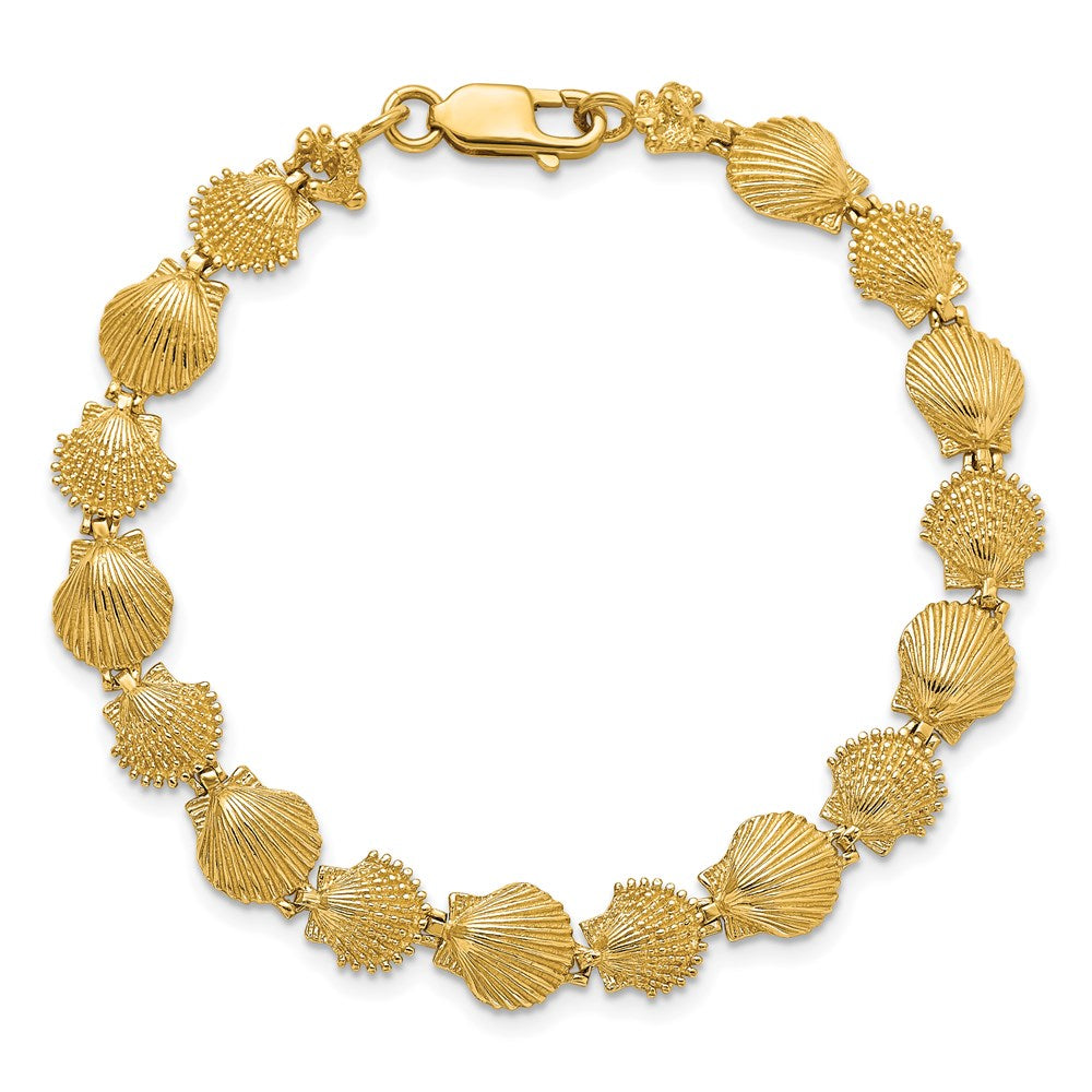 14K Polished and Textured Scallop Shell 7 inch Bracelet